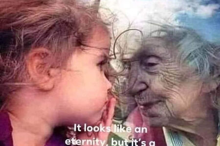 child and old lady reflection